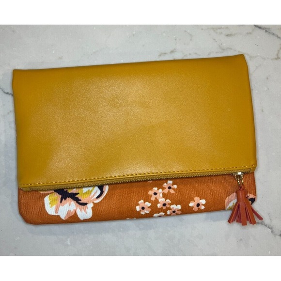 Rachel Pally Handbags - Rachel Pally "Zahara" Orange Floral Print Zipper Reversible Clutch Bag Purse